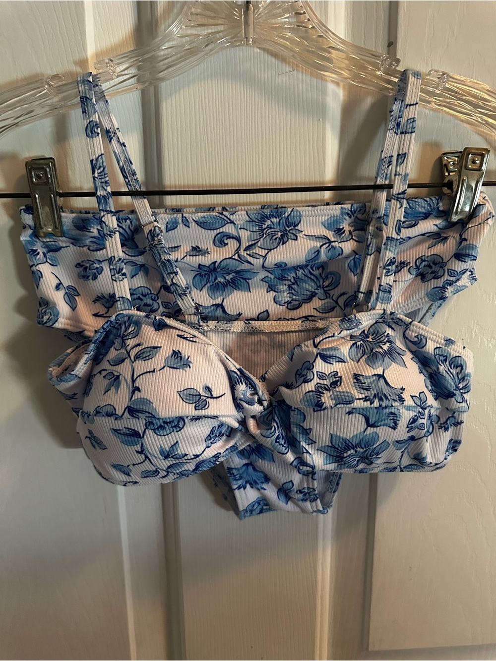 Kid’s Floral Print Blue & White Bandeau Bikini Top